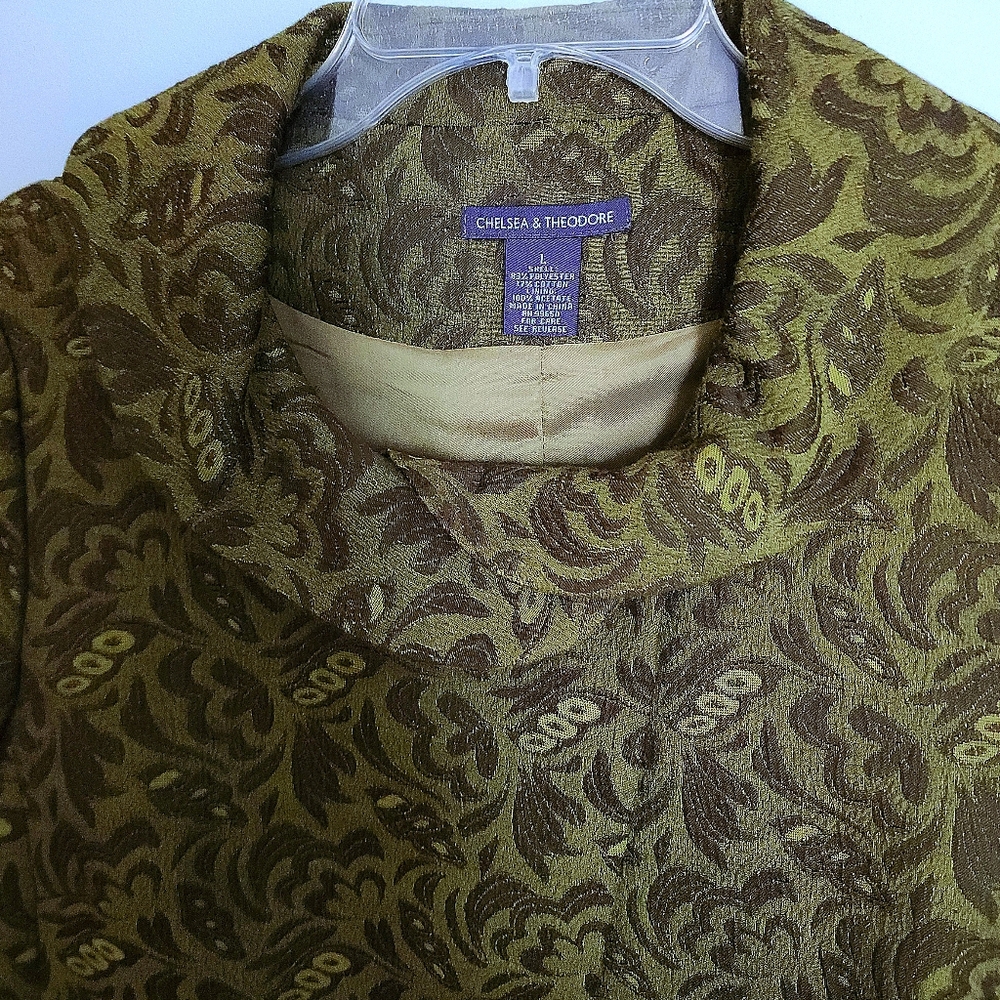 Vintage Green Brocade Waist Length Coat Sz Large